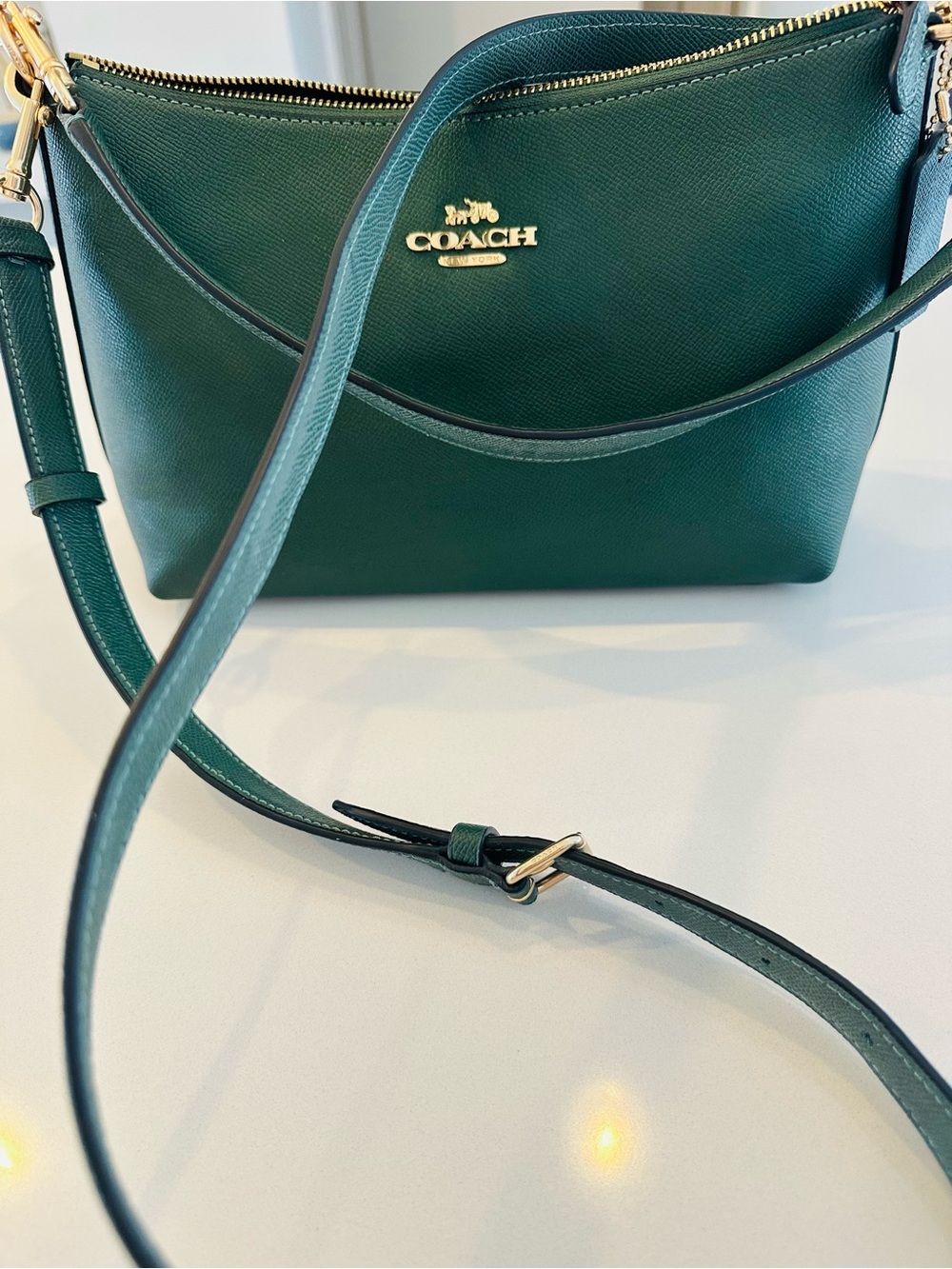 Coach Pebbled Leather Crossbody Bag in Dark Green NWOT